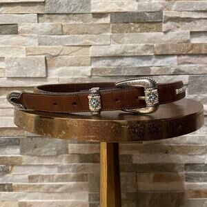 Rare Tony Lama Vintage Western Belt 32 | Cowgirl Leather Beaded Inlay, Southwest